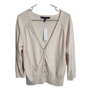 WHBM Cream Gold Micro Sequin V Neck Snap Button Preppy Academia Cardigan XL